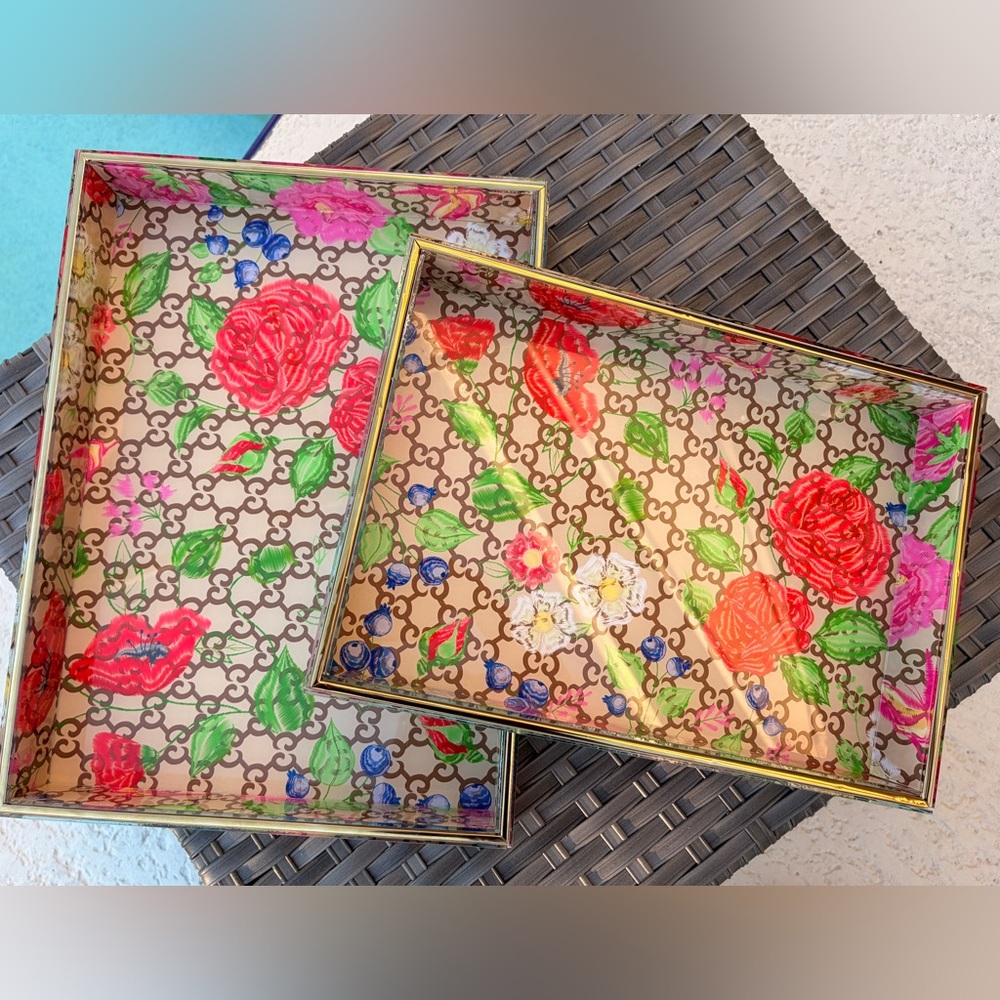 Medium-Fashion Floral Patterned Decorative Tray 9” x 13” ✨ - Picture 3 of 15